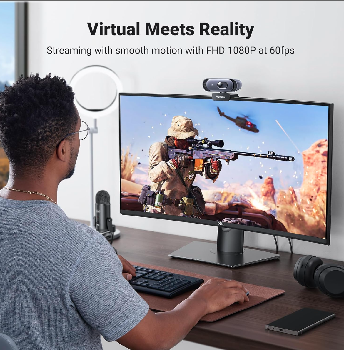 Webcam cho PC Ugreen 35626, Webcam tự động lấy nét hỗ trợ 2K@30Hz, Full HD 1080p@60fps, Micro kép - Hàng Chính Hãng