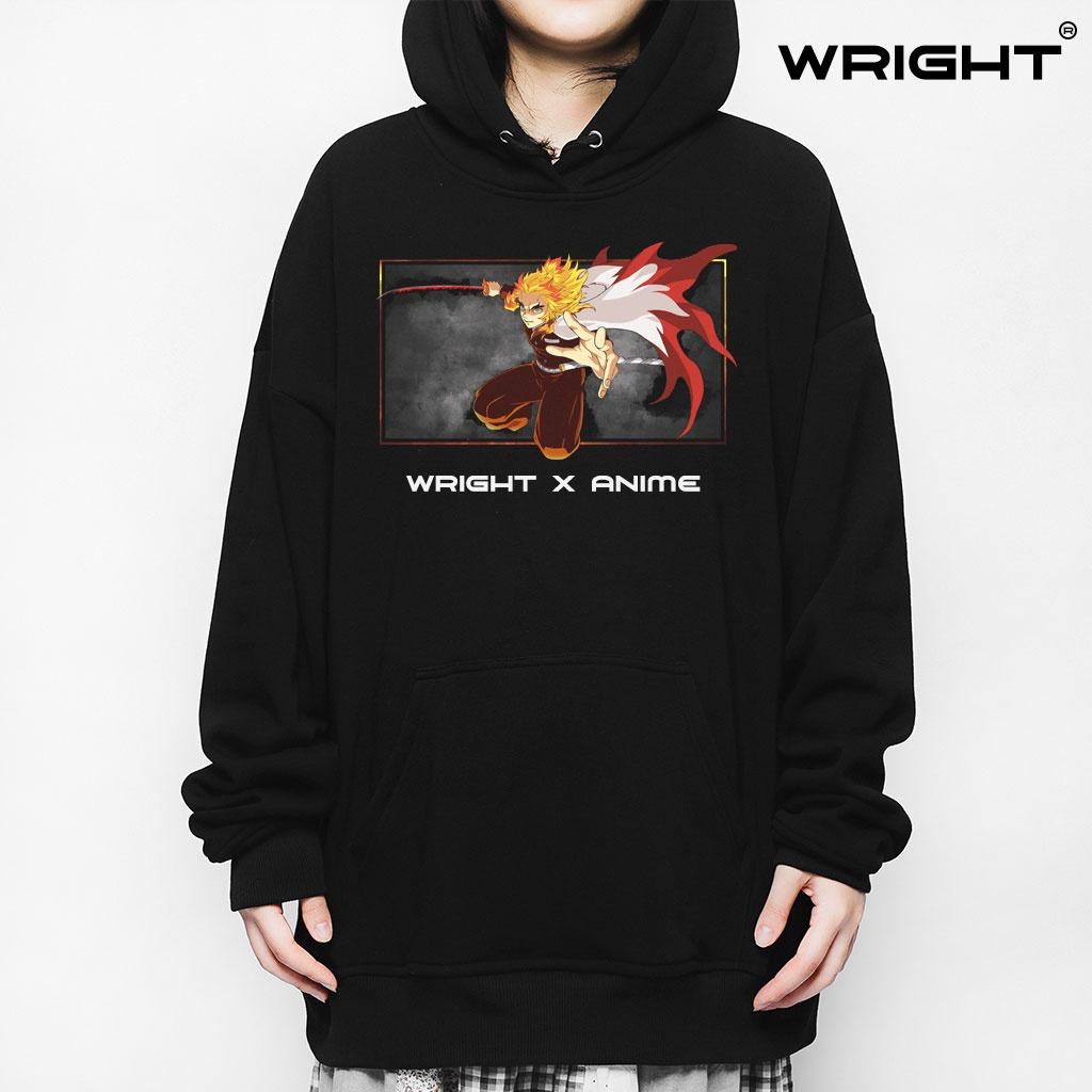 Áo hoodie anime wright Demon Slayer Kyojuro Rengoku Katana Flame oversize unisex