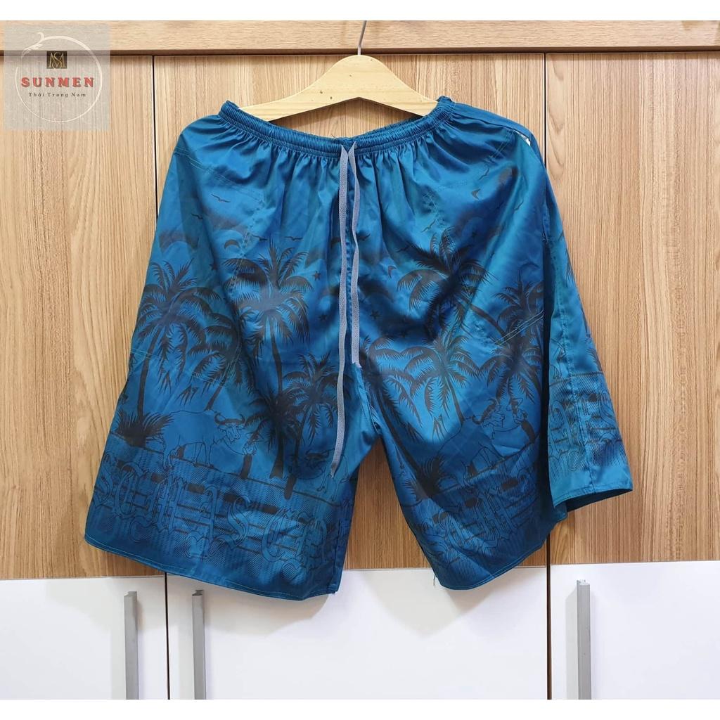Quần Short Nam Lưng Thun Đi Biển Chất Dù Tối Màu In Họa Tiết Cây Dừa SUNMEN FreeSize Từ 50 - 75kg