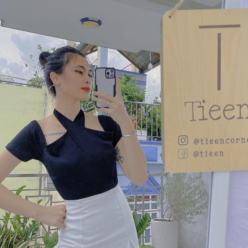 Áo croptop bẹt vai nơ buộc nhiều kiểu cá tính