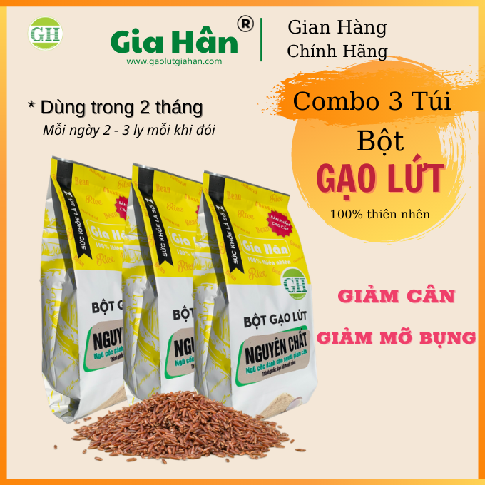 Combo 3 gói Bột gạo lứt giảm cân,Bột gạo lứt giảm mỡ bụng GIAHAN FOOD [ 500g ] bột giảm cân tại nhà, an toàn