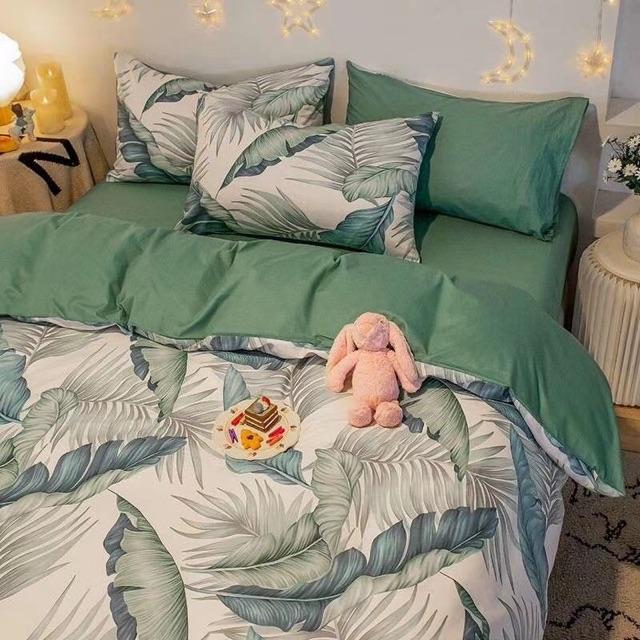 Set Cotton Living Hàng Nhập Khẩu Cao Cấp 4 Món Lá Chuối Xanh