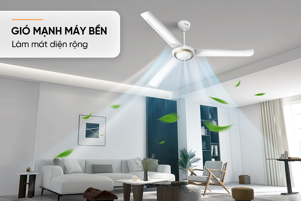 Quạt trần Sunhouse 3 cánh  SHD-7657 SHD-7658, công suất 75W, sải cánh 1,4 mét, 5 cấp độ gió, vận hành êm ái, Hàng chính hãng
