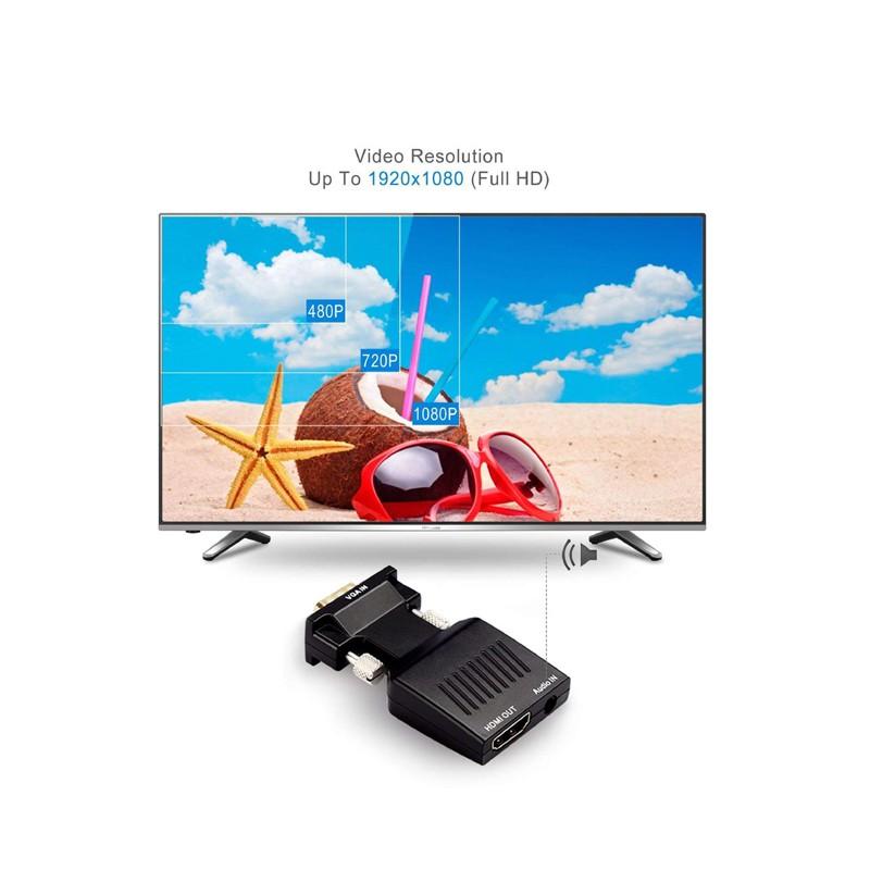 Đầu chuyển tín hiệu từ VGA sang HDMI VS hỗ trợ FullHD - tích hợp cổng âm thanh (Đen)