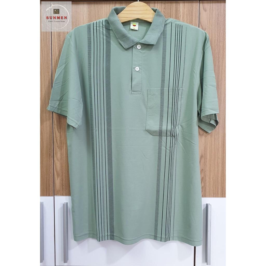 Áo Thun Nam Có Túi Trung Niên Loại Sọc Cổ Bẻ From Rộng Tay Lỡ SUNMEN ATNTN002 Đủ Màu Size Từ 50 - 85kg