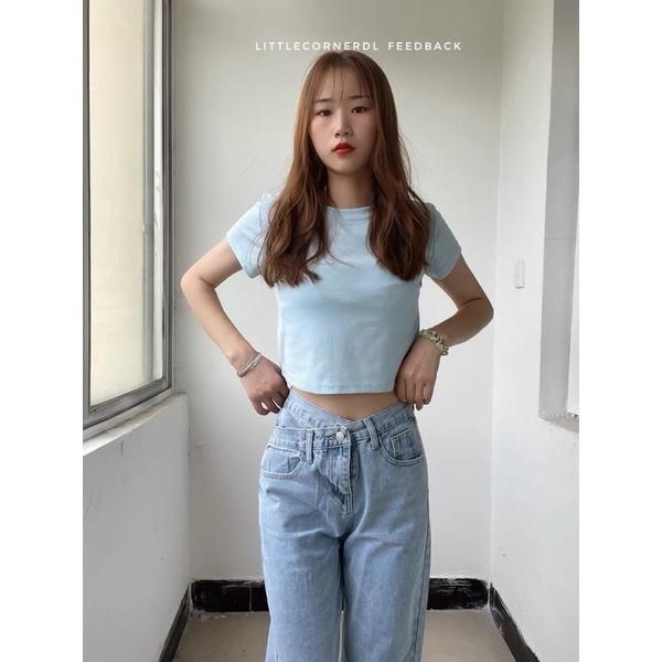 Quần Jean Ống Rộng Cạp Chéo Lưng Cao Cá Tính Ulzzang