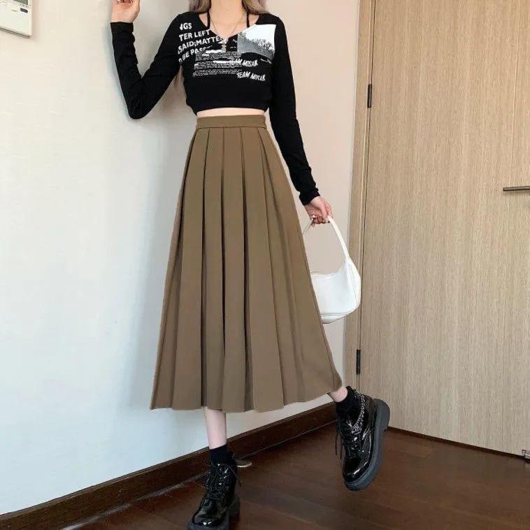 Chân váy Midi xòe dáng dài xếp ly to có BIGSIZE đi làm đi chơi đi học xinh chất tuyết mưa dày dặn màu đen nâu be CV40