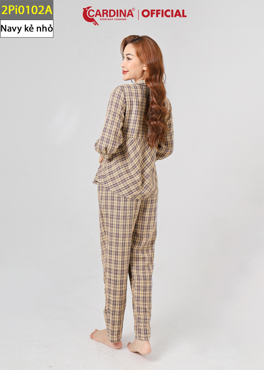 Đồ Bộ Pijama Nữ CARDINA Chất Thô Kẻ Nhật Cao Cấp Áo Tay Lỡ Quần Dài Đơn Giản Nhẹ Nhàng 2Pi01