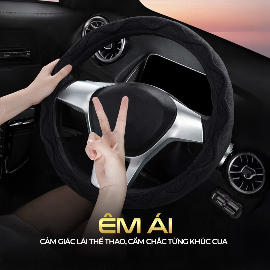 Bọc Vô Lăng CIND Y019 Size M Màu Đen Da PU Lõi TPE Chống Trượt Siêu Êm - Nhập Khẩu Chính Hãng