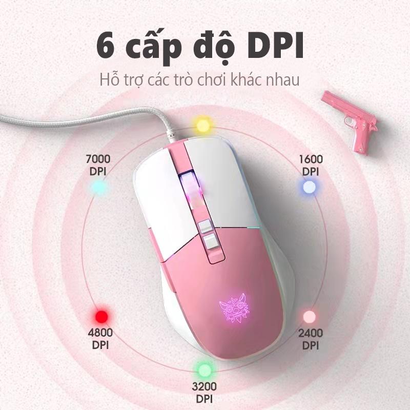 Chuột chơi game có dây ONIKUMA CW916 màu hồng trắng với đèn RGB