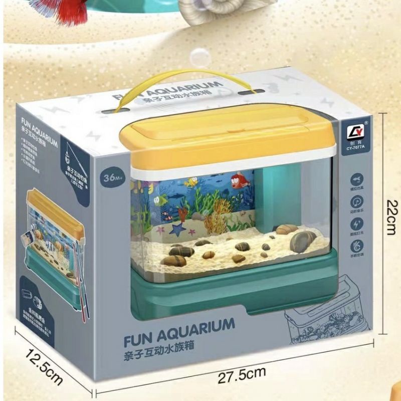 Bể cá cảnh mini để bàn trang trí nhà đồ chơi cho bé câu cá có âm nhạc và đèn sáng, hồ cá mini quà tặng sinh nhật cho bé