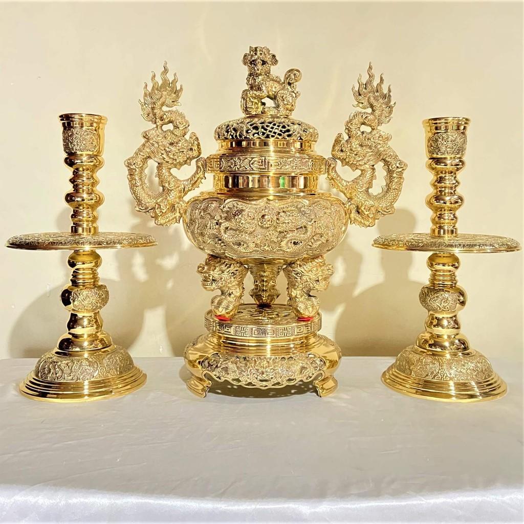 Bộ Tam Sự Đỉnh Tròn Bằng Đồng Cao 43cm
