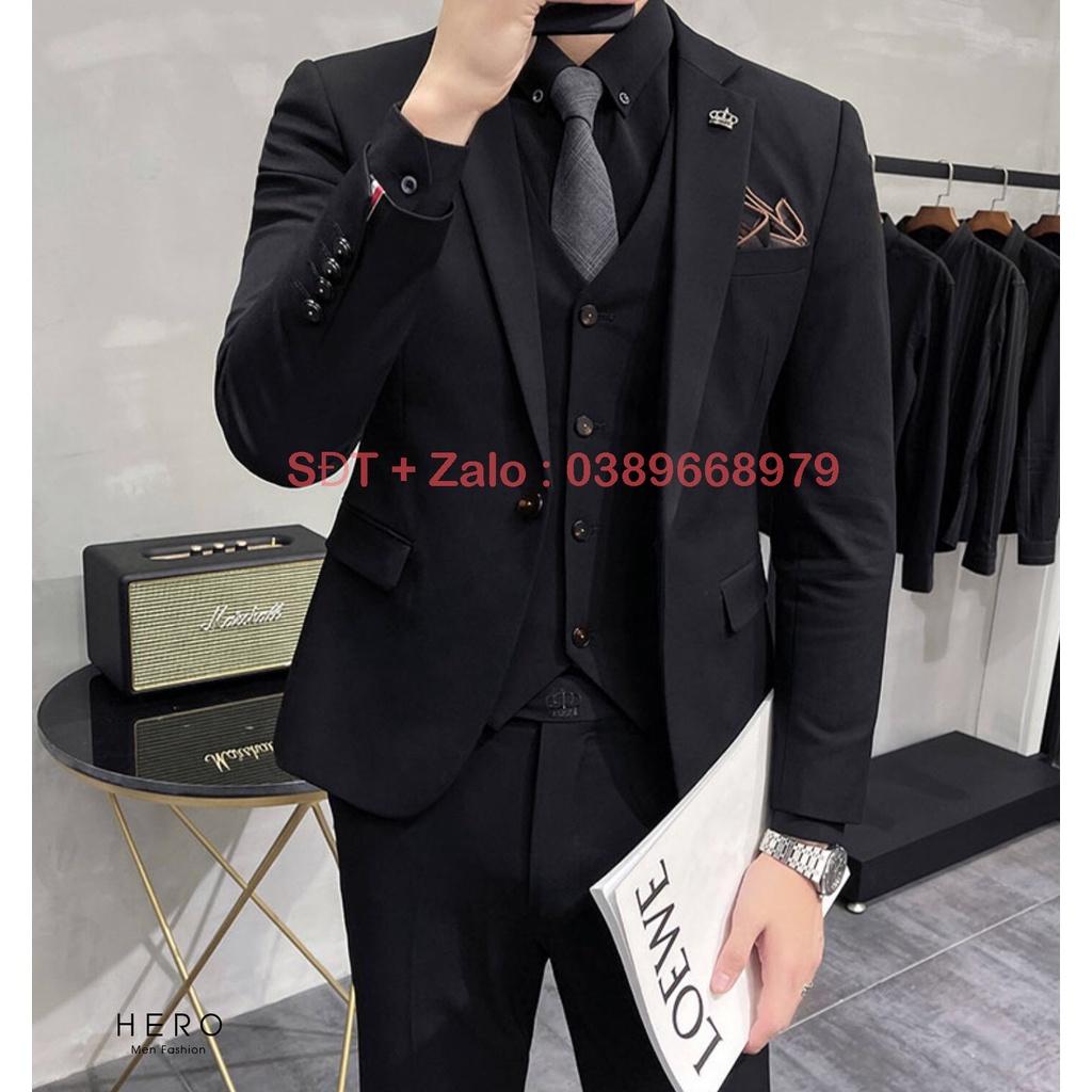 Áo Vest Nam Hàn Quốc, Bộ vest nam cao cấp màu đen, Suit Nam Hàn Quốc Màu Đen