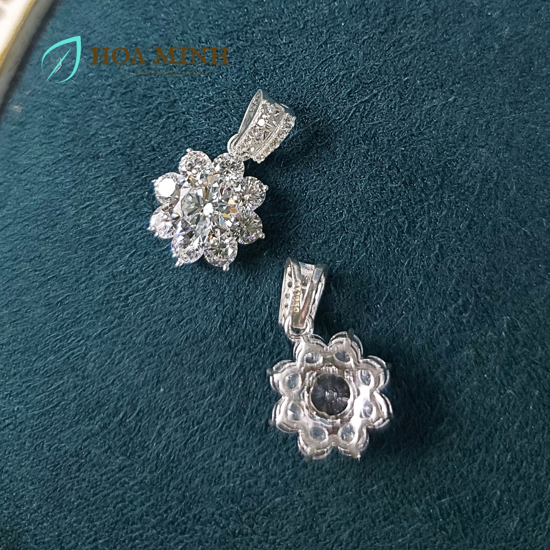 Mặt dây chuyền bạc đính đá hình hoa mai 8 cánh xinh xắn, bạc nguyên chất