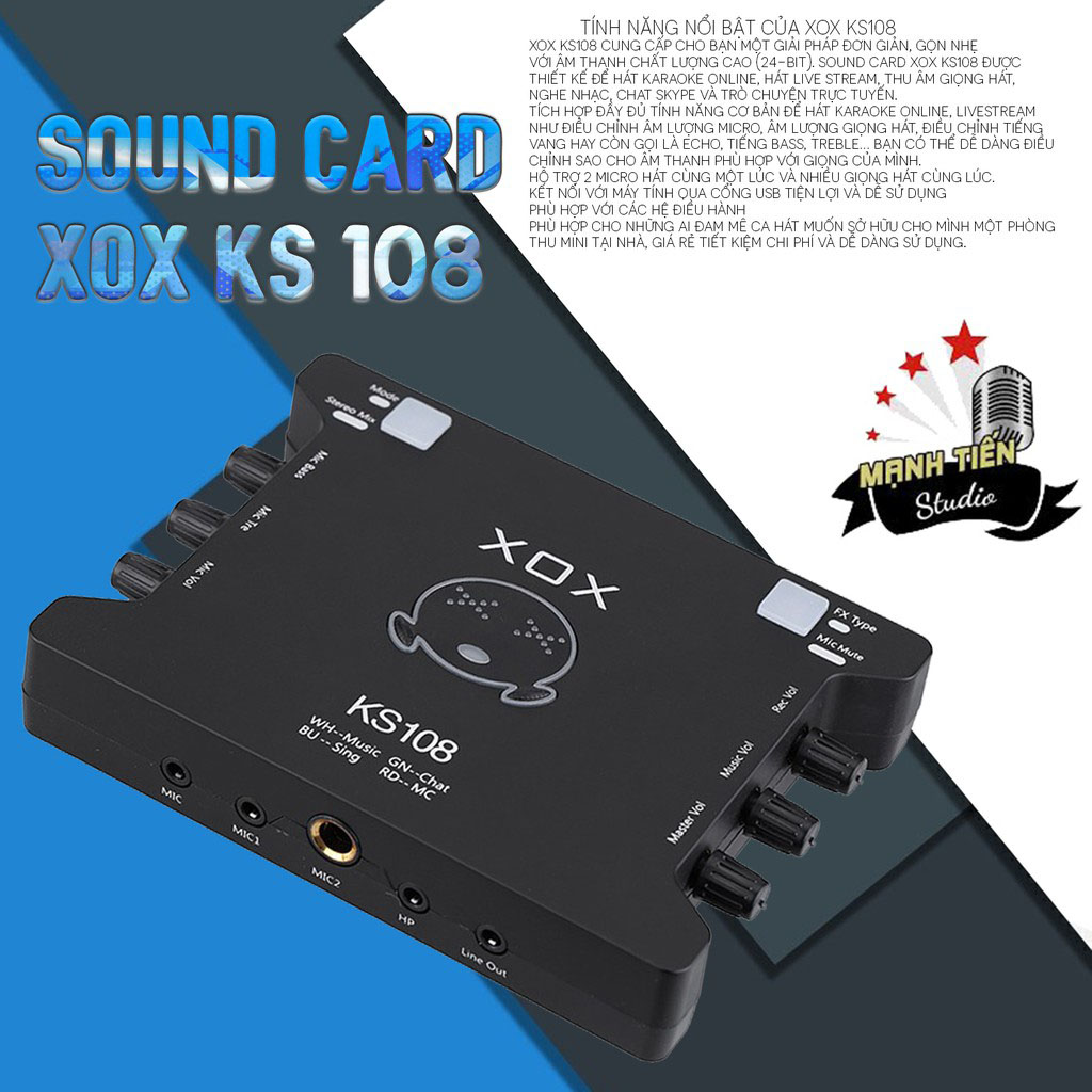 Soundcard thu âm chuyên nghiệp XOX KS108 - Hỗ trợ driver điều chỉnh trên máy tính windows, mac - Bản nâng cấp quốc tế của XOX K10 - Hỗ trợ thu âm, livestream, karaoke online chuyên nghiệp - Hàng nhập khẩu