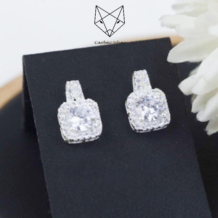 Khuyên Tai Bạc Nữ S99 CaoBac Silver Đính Đá Cạnh Vuông K07 - Trang Sức Cáo Bạc JEWELLERY