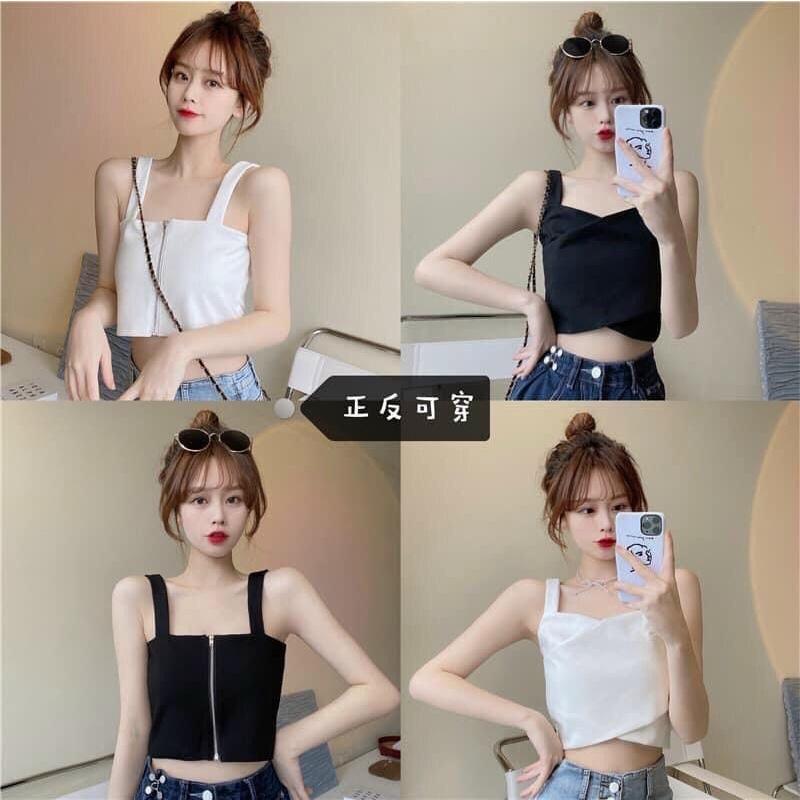 Áo croptop kiểu đắp chéo mặc 2 kiểu hot hit