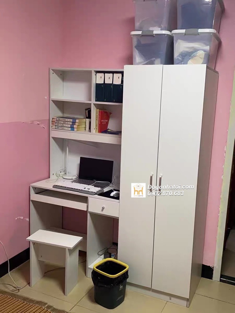 Mẫu tủ quần áo kết hợp bàn học đẹp TA214