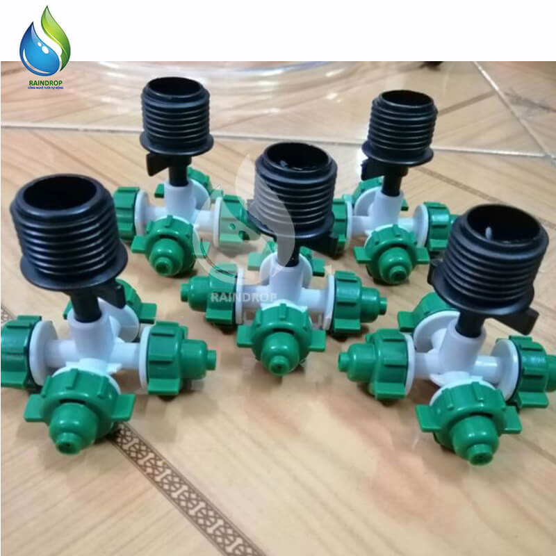 Béc phun sương màu xanh 4 hướng chân ren 21mm