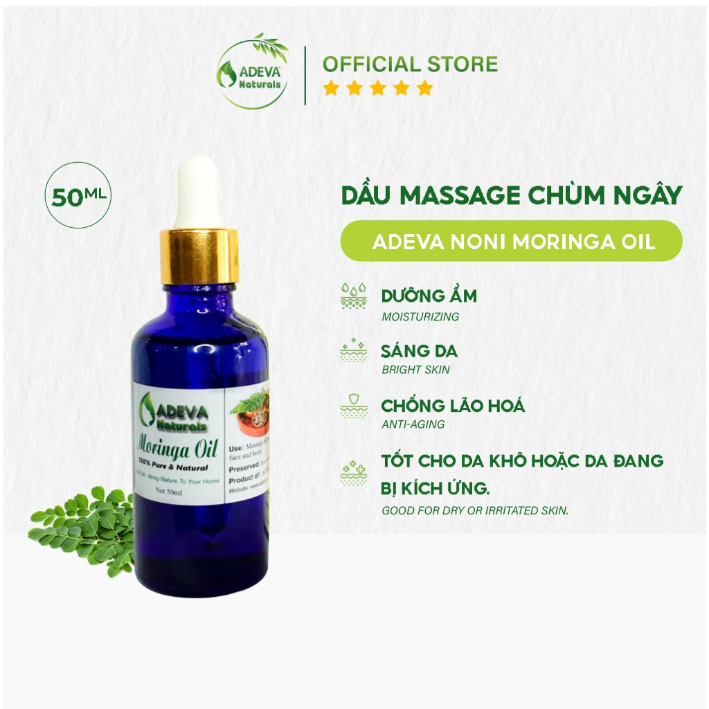 Dầu Massage Chùm Ngây ADEVA NONI MORINGA OIL Hỗ Trợ Vấn Đề Về Da Như Bệnh Chàm, Vảy Nến 50ML