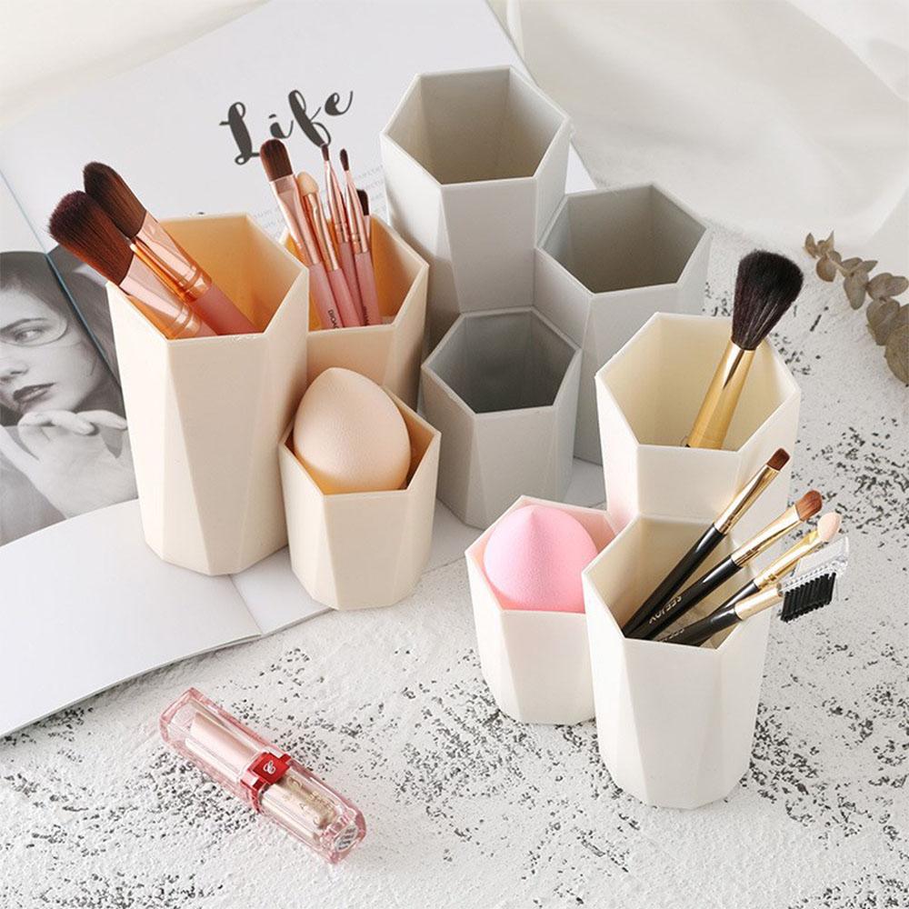 Set 3 Hộp Đựng Cọ Trang Diểm Bút Chì Hình Lục Giác Dính Liền