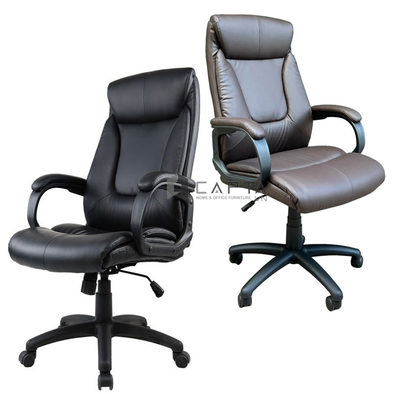 Ghế trưởng phòng bọc da PVC CM4495-P Nội thất Capta Ghế làm việc lưng cao nệm dày chân xoay nhựa màu đen hiện đại
