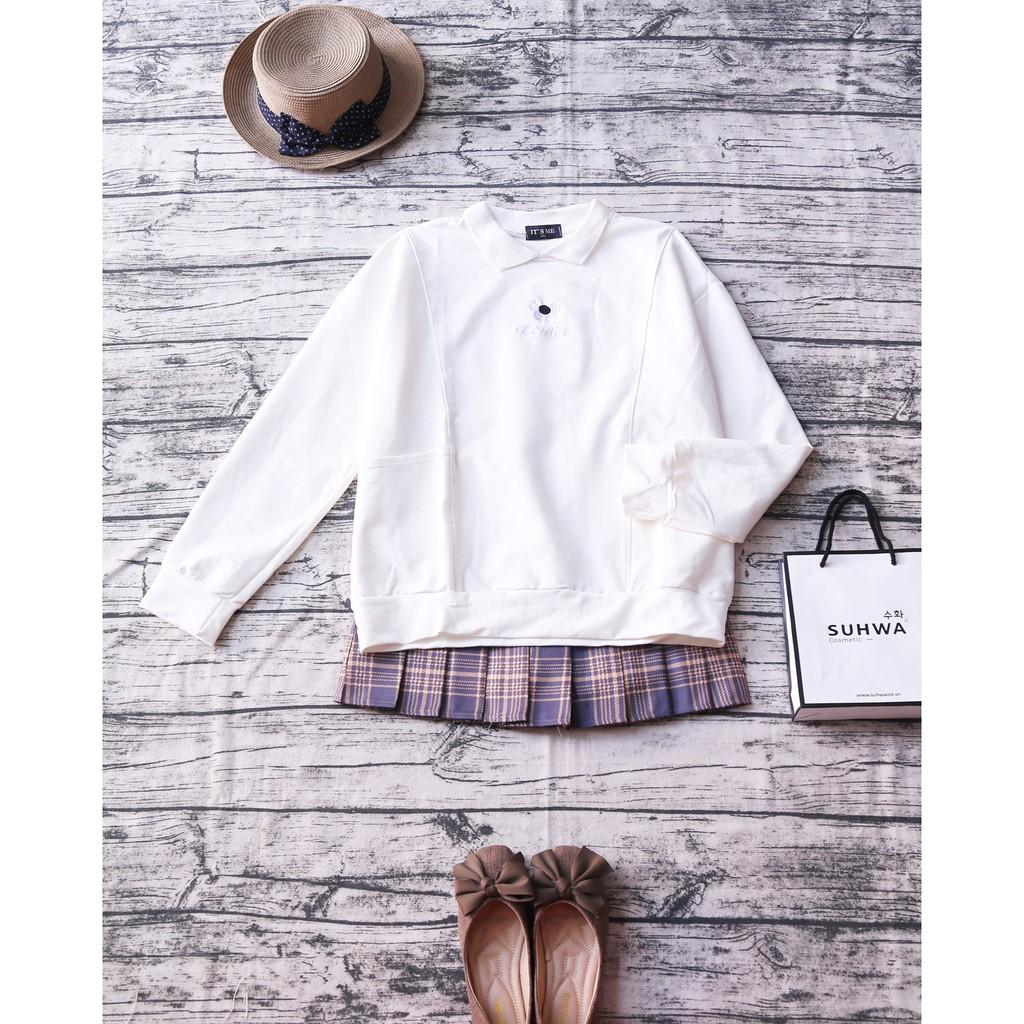 ÁO NỈ THÊU HOA PHỐI CỔ POLO