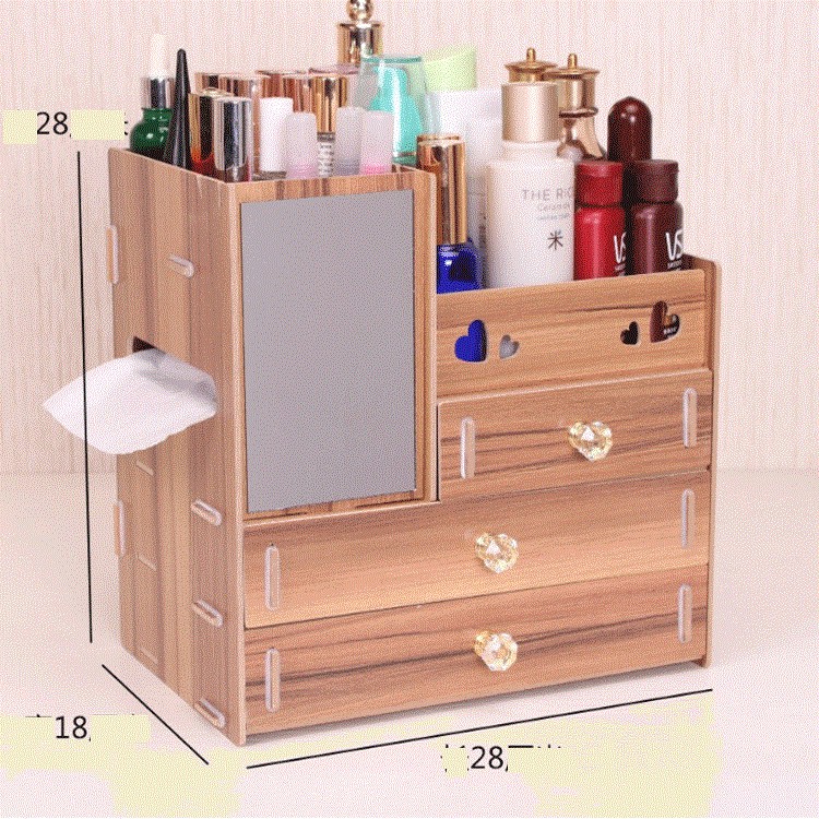 Hộp Đựng Mỹ Phẩm 4 Ngăn Có Gương 28cm