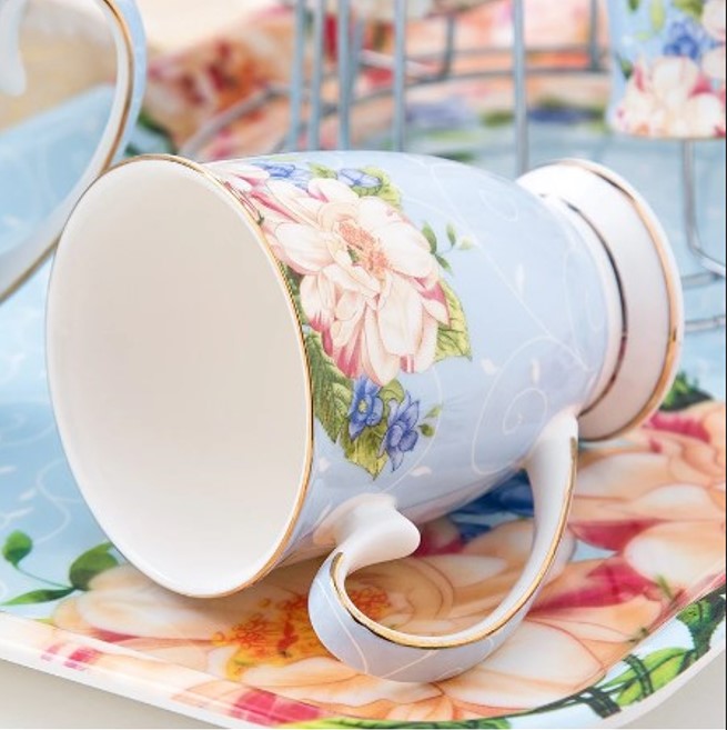 Cốc cao sứ xương cao cấp hoa xanh CERAFLORAL 5172C