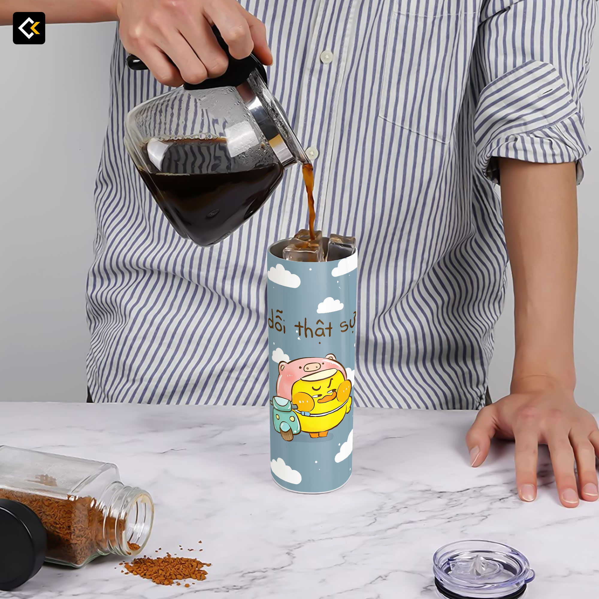 Bình Giữ Nhiệt Vịt Vàng Giận Dỗi - Ly Giữ Nhiệt Vịt Vàng - Bình Nước Vịt Vàng Dễ Thương thép không gỉ SUS304 - 600ml