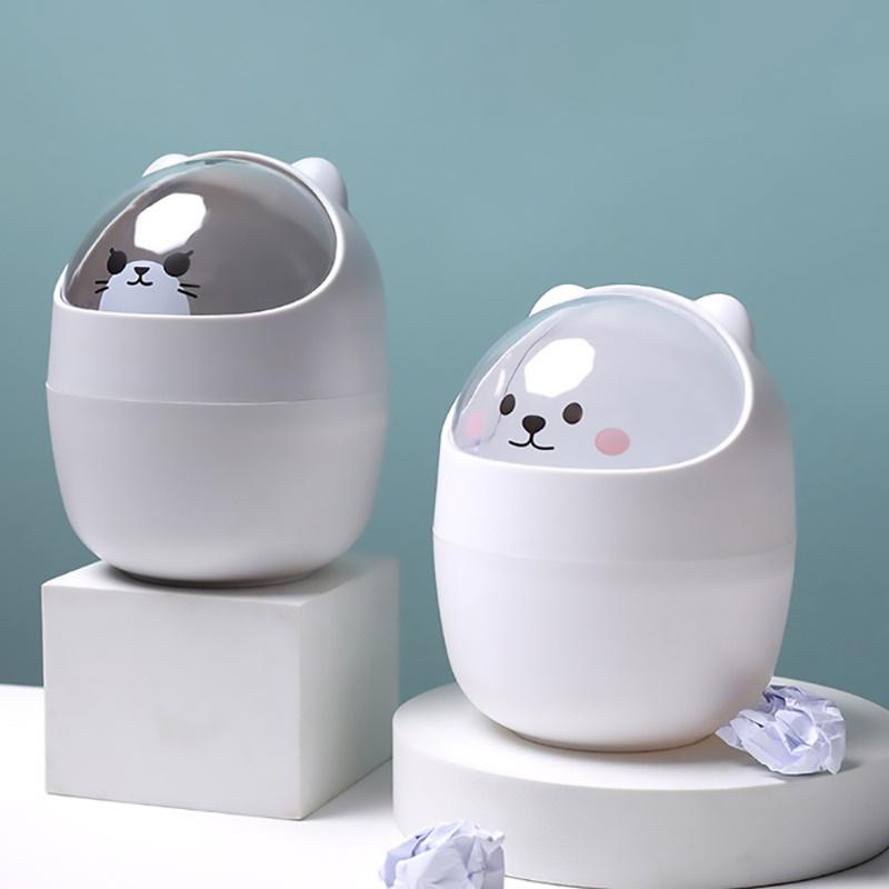 Thùng rác mini để bàn thiết kế nắp lật kiểu hoạt hình dễ thương sáng tạo đa năng