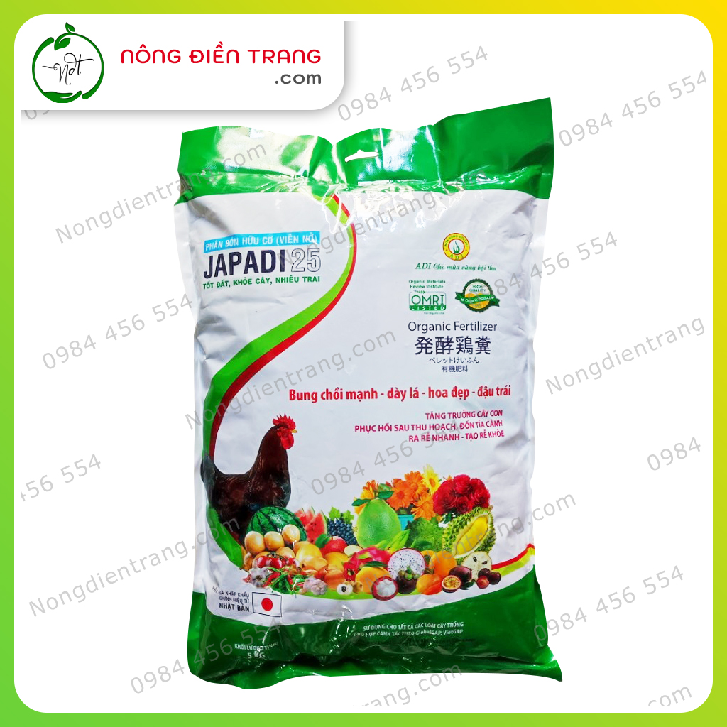 Phân Gà Nhật Bản Japadi 25 Dạng Viên Nở - Túi 1Kg - Phân Bón Hữu Cơ Nhật Bản VTNN Nông Điền Trang