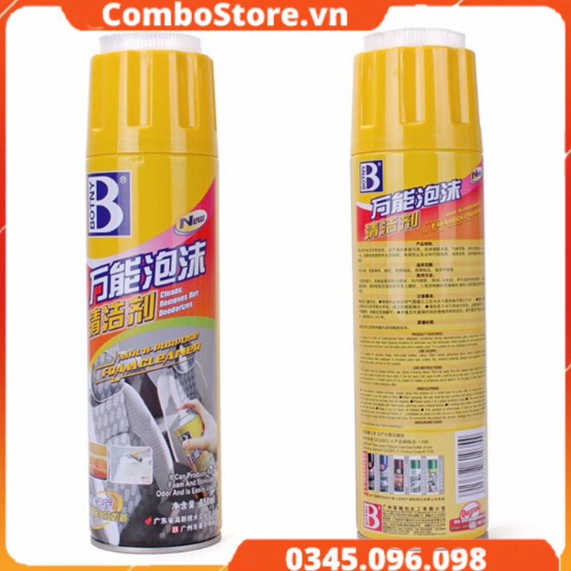 Chai xịt bọt bảo dưỡng da nội thất ô tô - Chai xịt bọt tẩy vệ sinh đa năng xe hơi - Botny 650ml