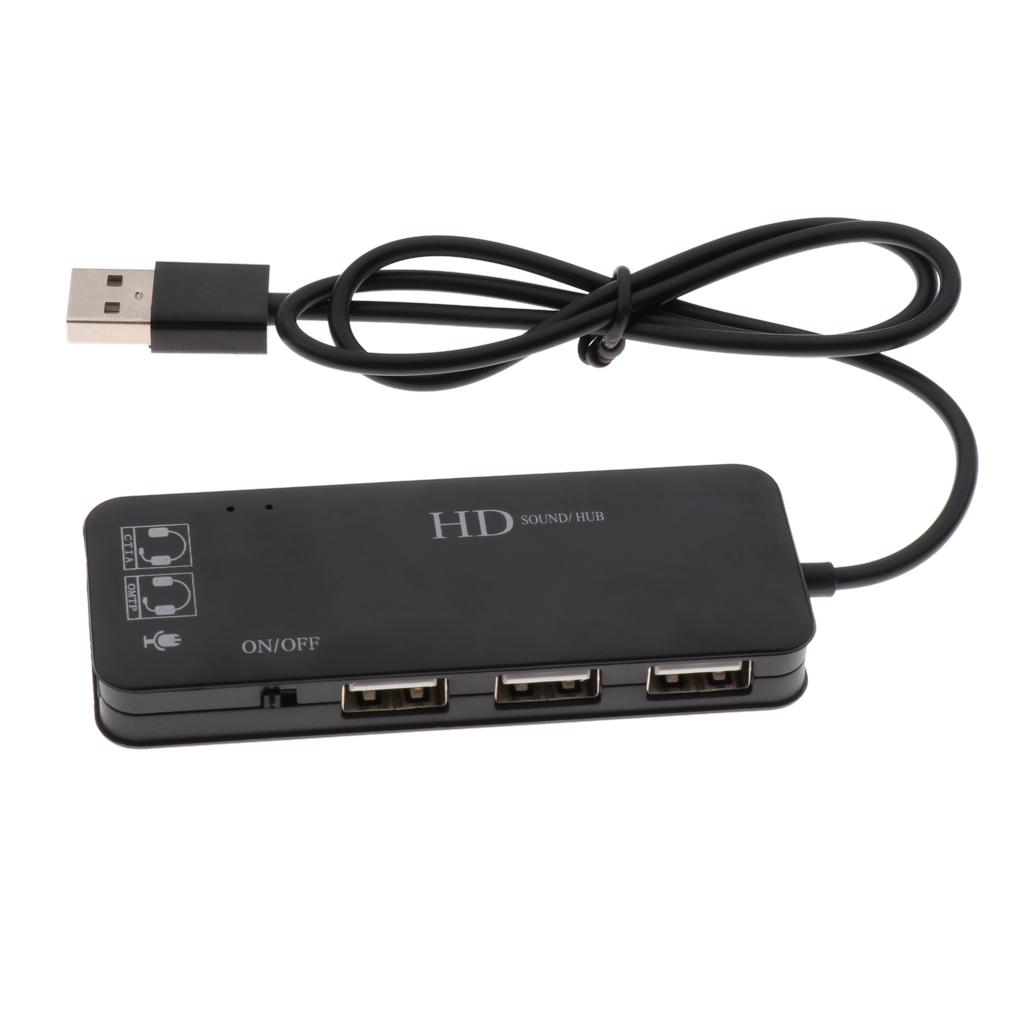 USB 2.0 Hub TO 3-Port USB 2.0 Splitter& 7.1CH Mic/Headset Sound Card Adapter