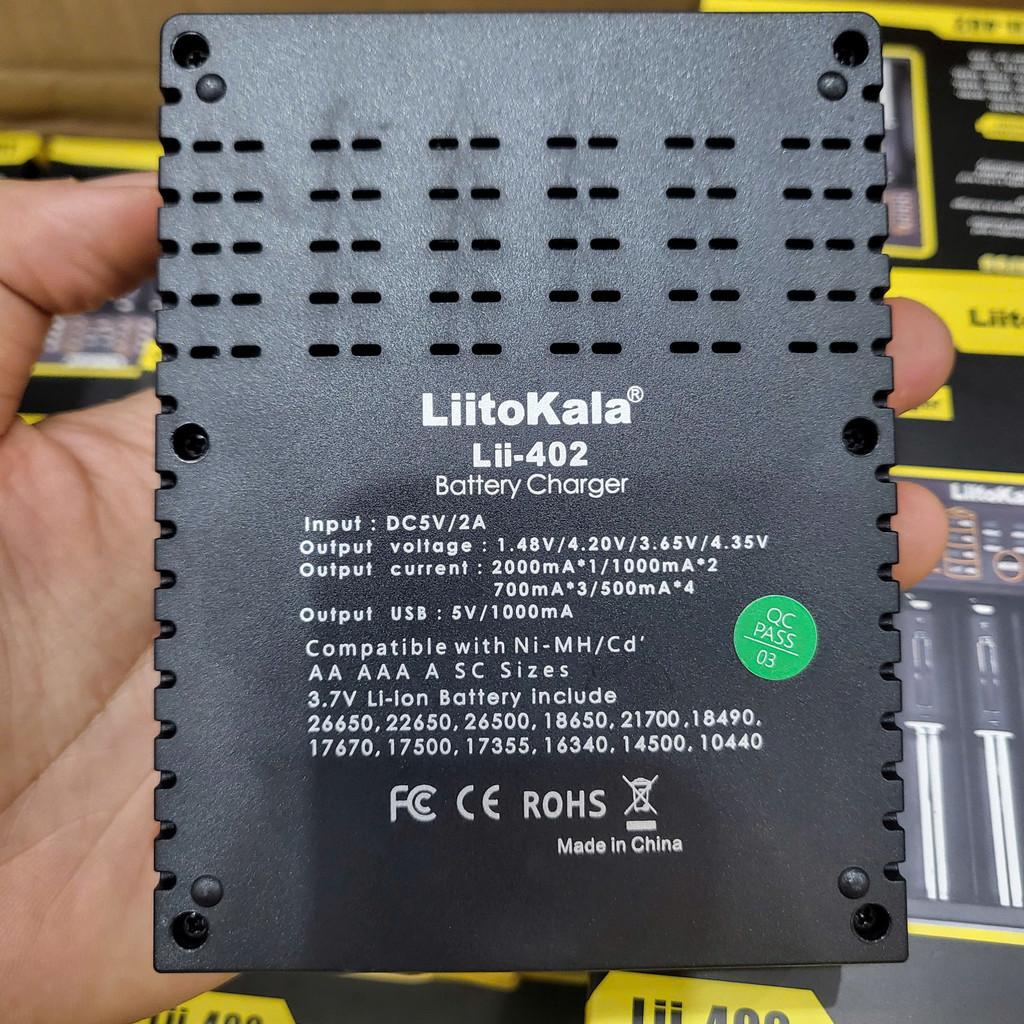 Bộ sạc pin đa năng LiitoKala Lii-402 4 khe AA AAA 18650 26650 14500 Sạc nhanh Tự ngắt Li-ion Ni-MH