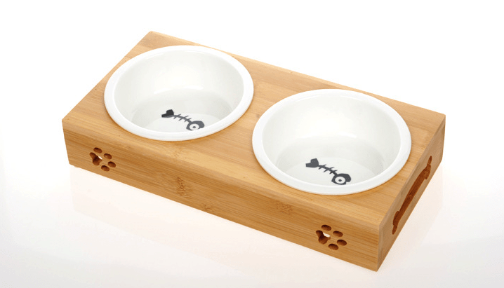 Bát ăn đôi kèm kệ gỗ cho chó mèo