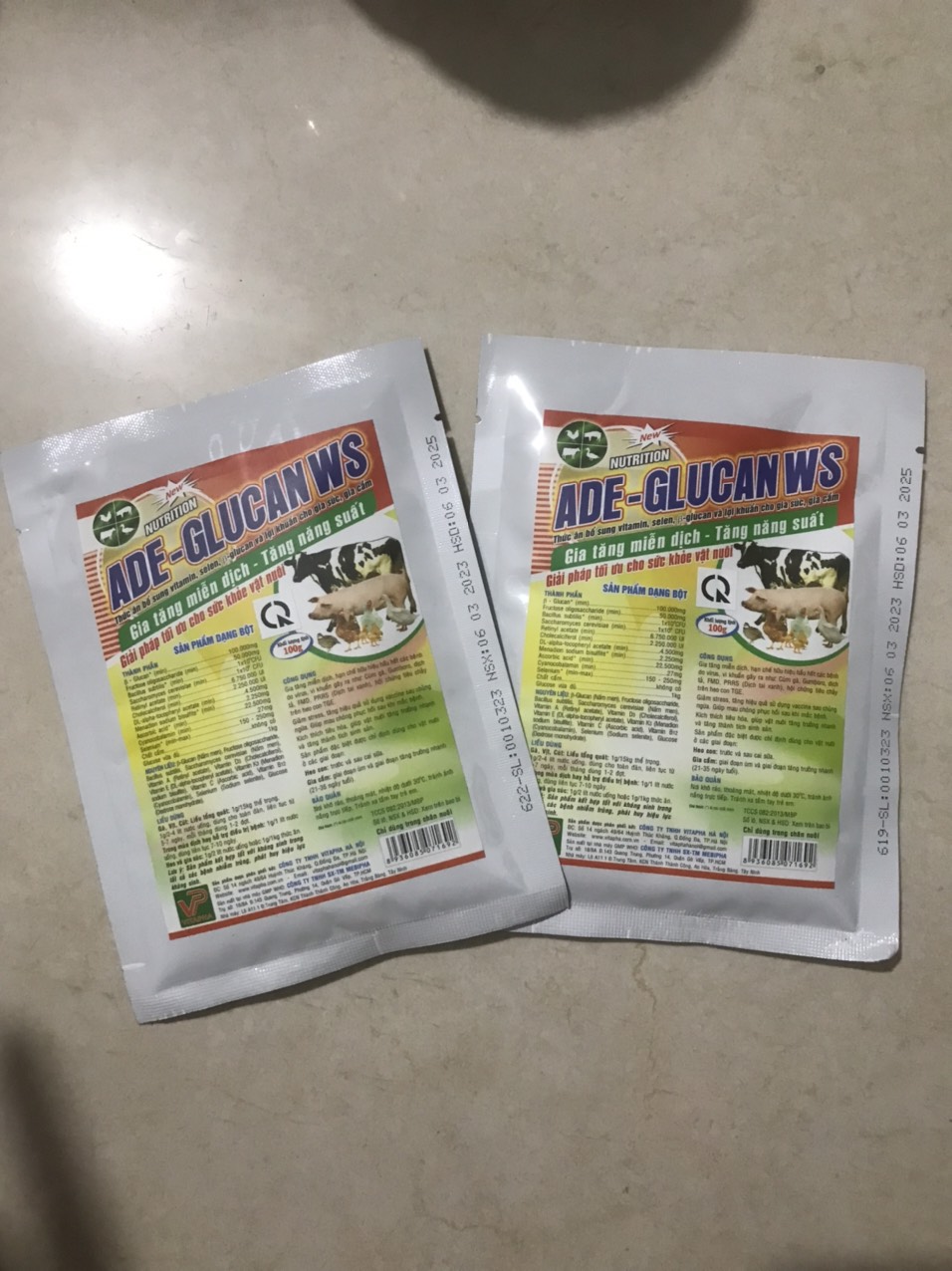 ADE glucan (100g), bổ sung glucan, selen, vitamin, lợi khuẩn cho chó, mèo, lợn, gà, trâu, bò,...