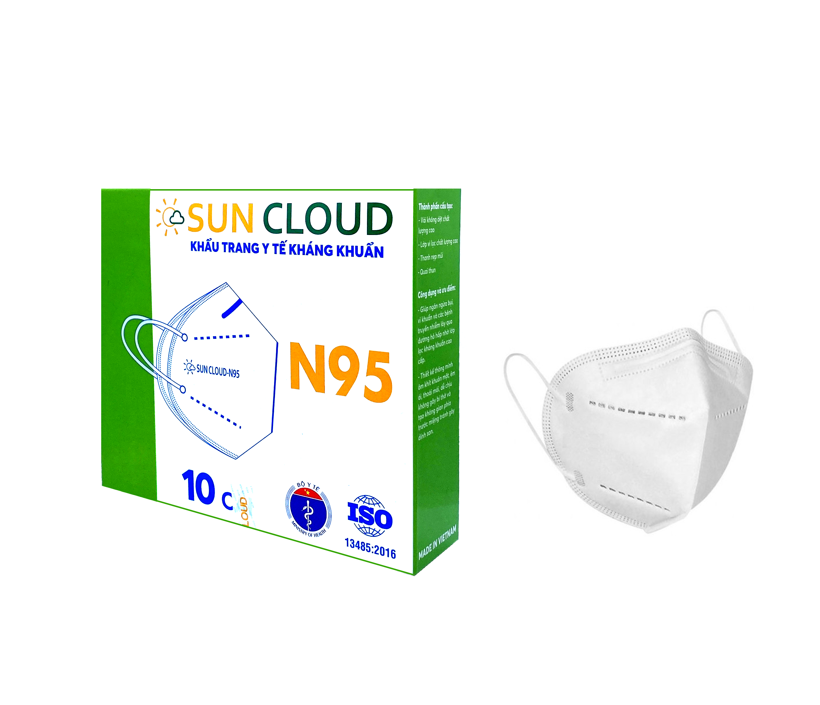 Khẩu trang y tế kháng khuẩn 4 lớp SUN CLOUD đạt chuẩn N95 (10 cái/ hộp)