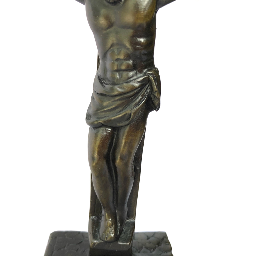 Tượng đá trang trí cây thánh giá hình chúa Jesus với chữ INRI - Chiều cao 21cm - Màu nâu đen