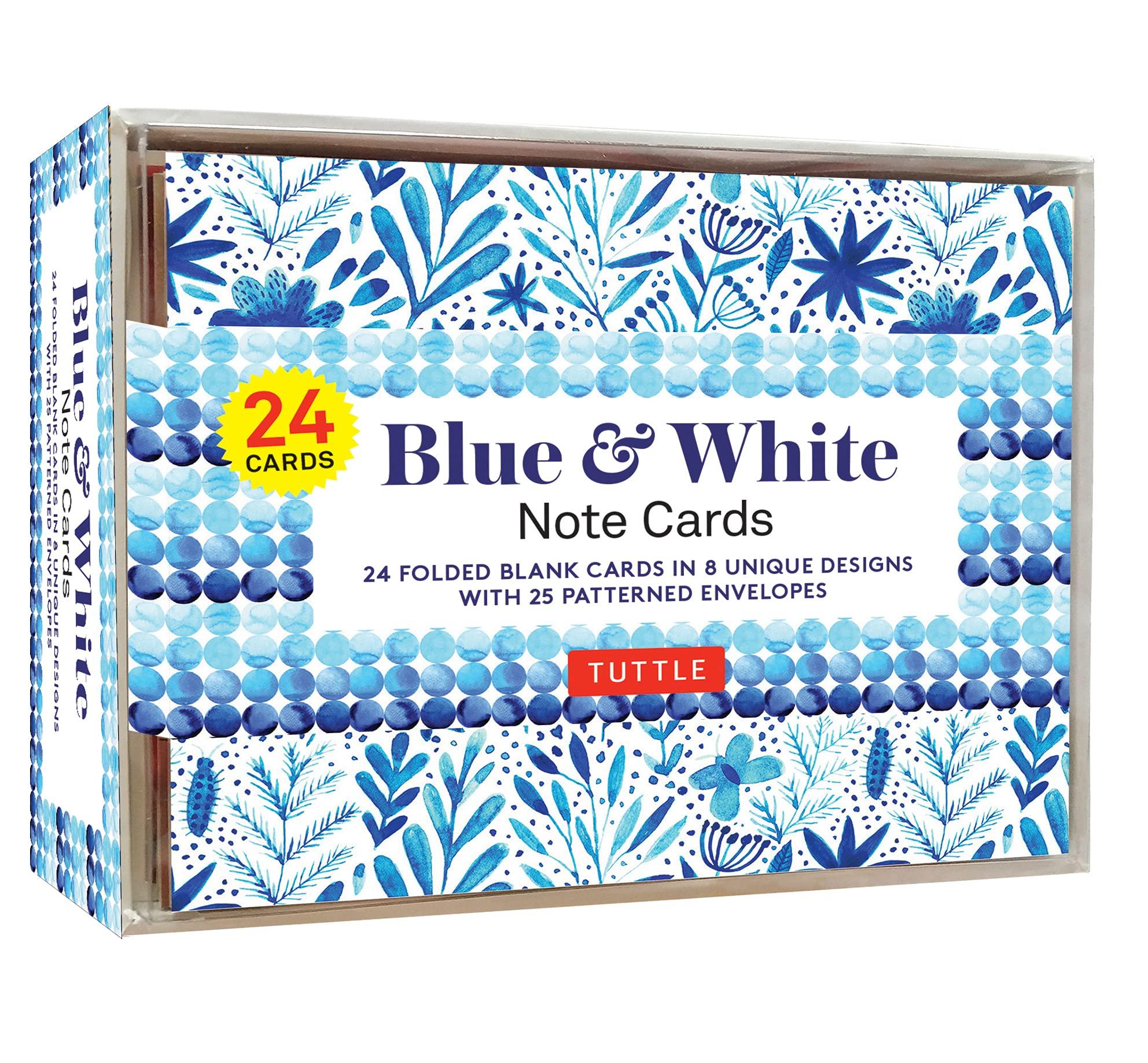 Blue & White Note Cards, 24 Blank Cards: 8 Unique Designs With 25 Patterned Envelopes