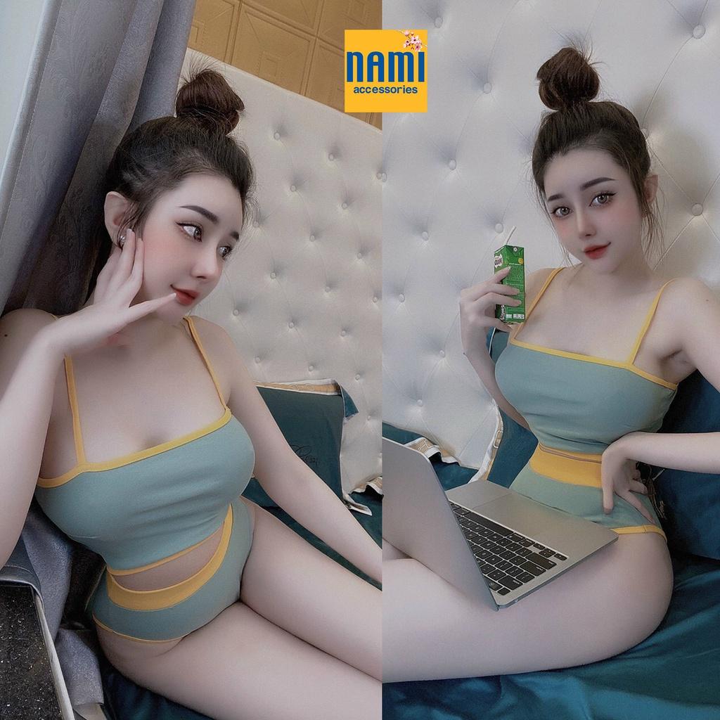 SET BIKINI HAI DÂY PHỐI MÀU TRƠN SEXY QUYẾN RŨ NGẤT NGÂY - QANU452