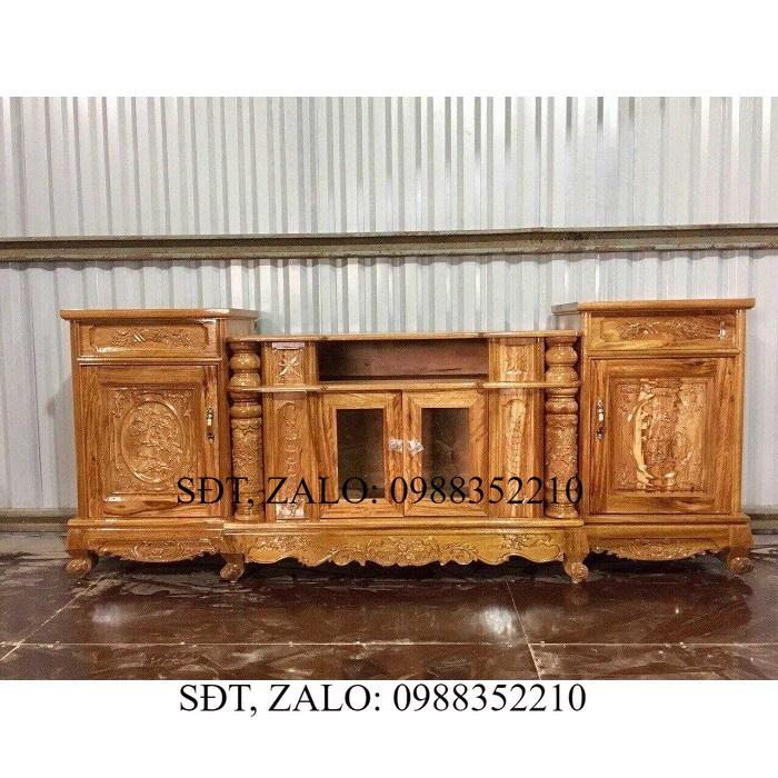 Kệ tivi gỗ hương xám kiểu cột nho từ 2m đến 2m4