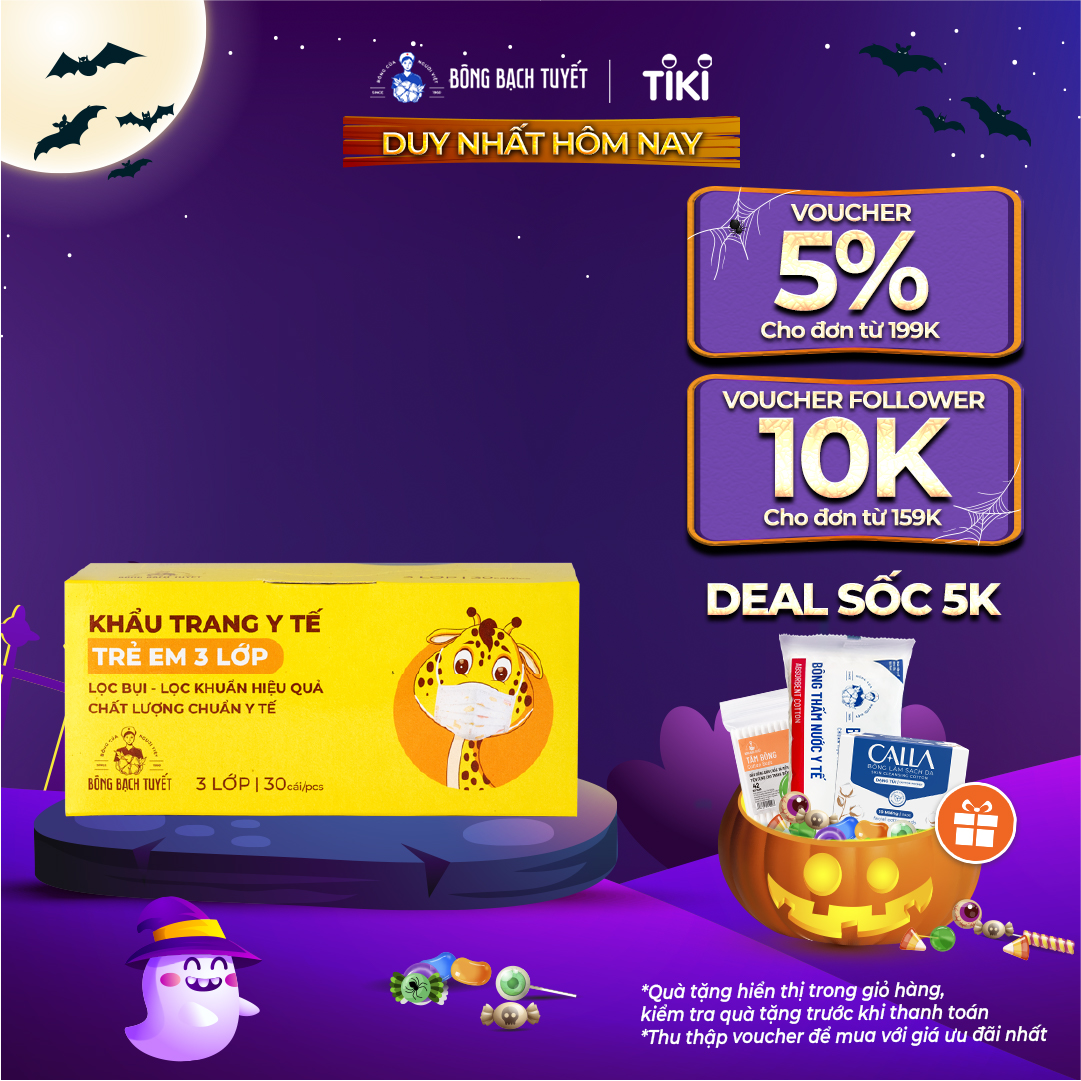 Khẩu trang Bông Bạch Tuyết Trẻ Em 3 lớp 6 - 11 tuổi