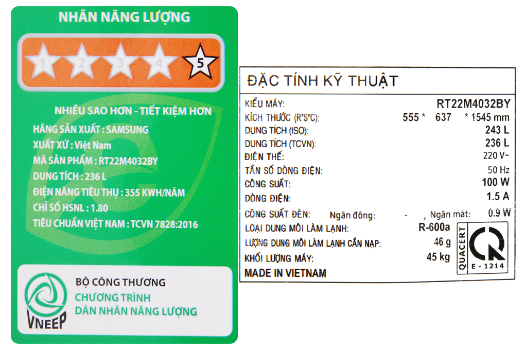 Tủ Lạnh Inverter Samsung RT22M4032BY/SV (236L) - Hàng Chính Hãng - Chỉ Giao tại HCM