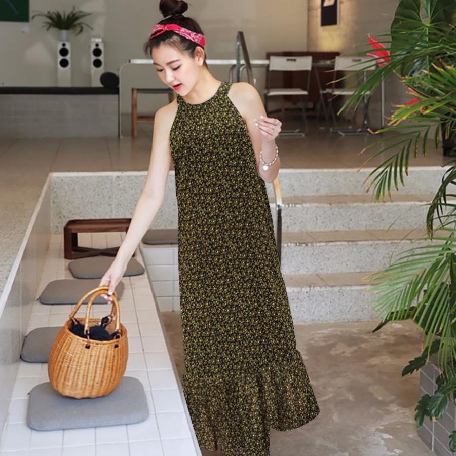 Váy Đầm Nữ Cổ Yếm Hoa Nhí - MH038