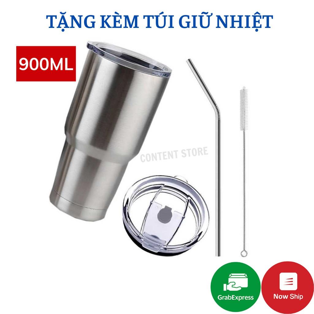 Ly Giữ Nhiệt Thái Lan 900ml - Tặng Kèm Ống Hút Inox - Cốc Giữ Nhiệt Thái Lan Có Nắp Chống Tràn