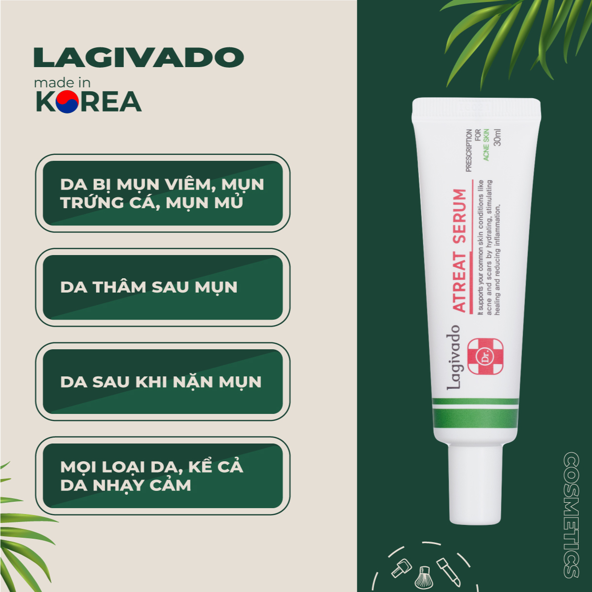 Tinh chất serum dưỡng da Hàn Quốc Lagivado giảm thâm, mờ sẹo, se khít lỗ chân lông Dr. ATreat Serum 30 ml