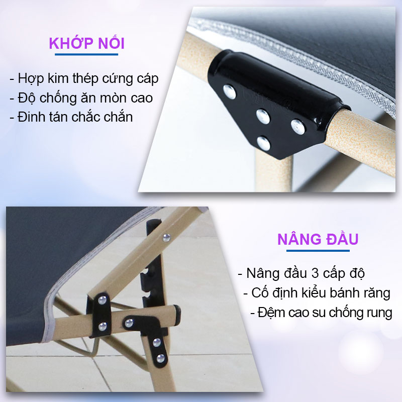 Giường ngủ văn phòng gấp gọn kích thước 193 x 68 cm.