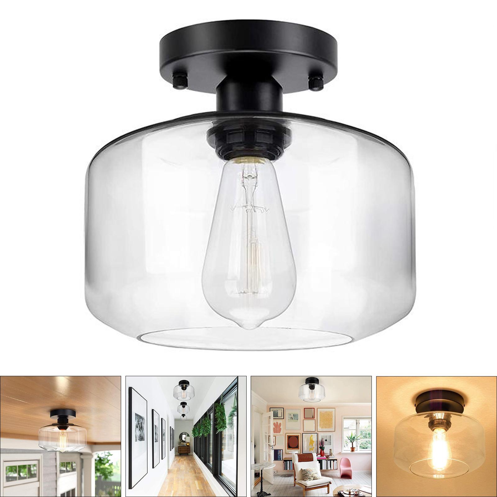 Industrial Ceiling Light Fixture with Clear Glass Shade, Semi Flush Mount Ceiling Light for Hallway, Entryway, Cafe, Bar, Corridor, Porch,Passway