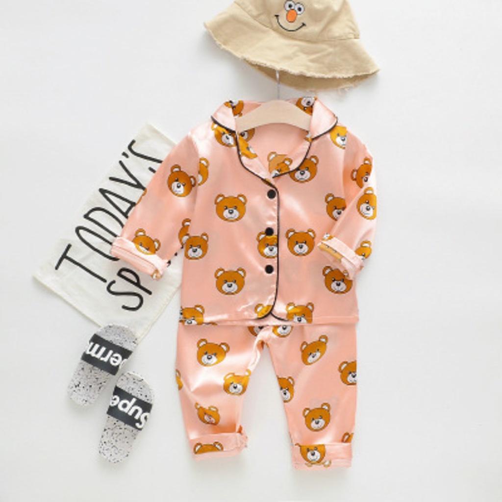 Set Quần Áo Trẻ Em In Hình Gấu Cute Bộ Đồ Ngủ Pijama Cho Bé Trai Bé Gái Dài Tay Thoáng Mát Size Từ 7-28kg - SUMO KIDS